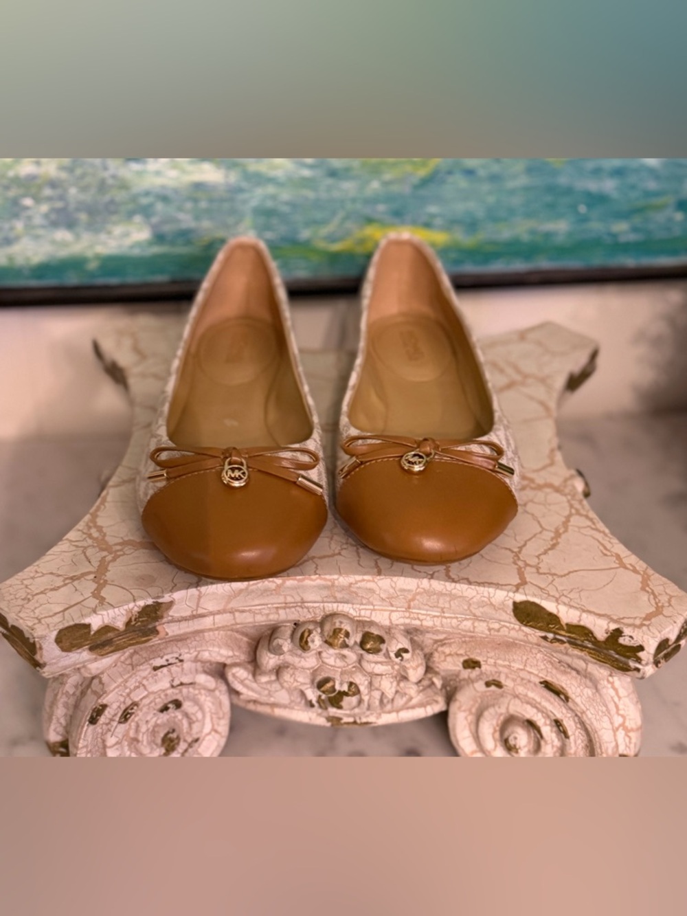 Michael Kors Cognac Leather Cap-Toe Ballet Flats